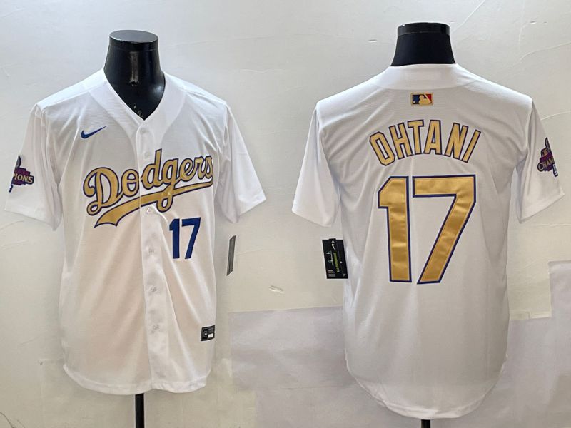 Men Los Angeles Dodgers #17 Ohtani White Champion gold character 2025 Nike MLB Jersey style 25->los angeles dodgers->MLB Jersey